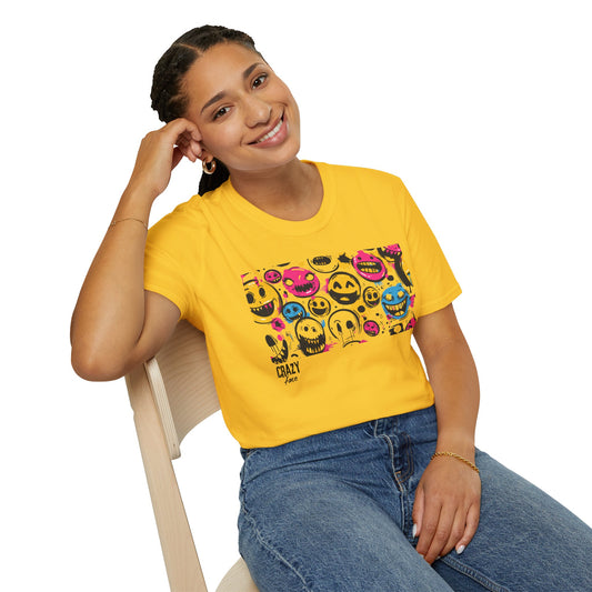 Crazy Faces Yellow Unisex Softstyle T-Shirt